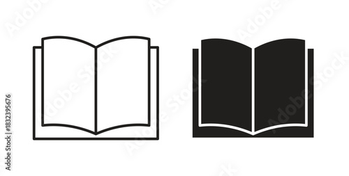 open book icon in line design and solid black and white colors for designs