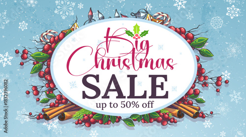 Big Christmas Sale Banner with Holiday Elements