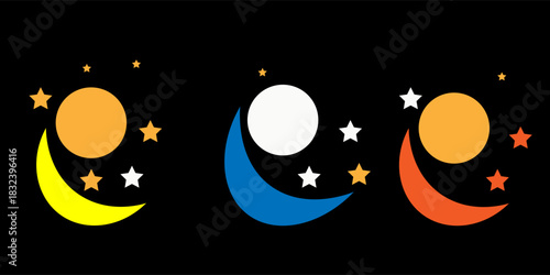 Flat crescent moon icon set