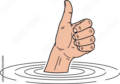 Hand Giving Thumbs Up in Water with Ripples