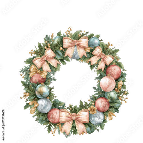 Obraz w ramie christmas wreath on white background