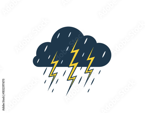 Dark Storm Cloud Raining With Yellow Lightning Bolts Striking Down A Black Background Representing Bad Weather And Natural Phenomenon