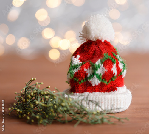 Red and whitee knitted hat