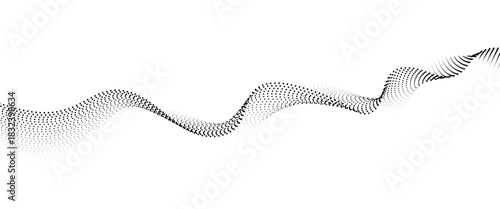 Flowing Dot Wave halftone gradient pattern on transparent background	