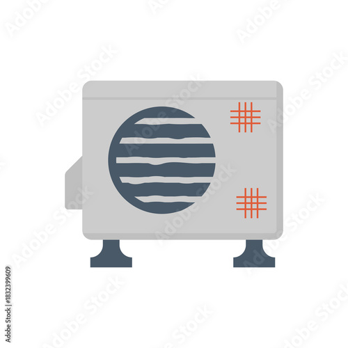 Air condenser unit vector icon in thin black outline, old dirty outdoor AC unit on support. Ideal for illustrating HVAC system issues, low cooling efficiency, poor heat ventilation, need maintenance.