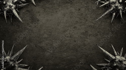 Dark textured background with spiky border.
