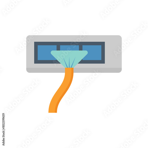 Air conditioner cleaning vector icon, showing water spray to wash remove dust and harmful particles from evaporator coil of AC indoor unit. Represents HVAC maintenance and improved health.