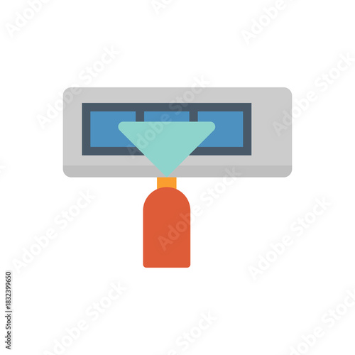 Air conditioner cleaning vector illustration, cleaning bottle applied to evaporator coil of indoor AC unit. To removing dust for efficiency of cooling airflow, energy saving and healthy air quality.