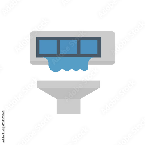 Water leak vector icon for air conditioning HVAC system, water dripping into a tray. AC malfunction, condensation issues, clogged drain, need for service, repair and maintenance.