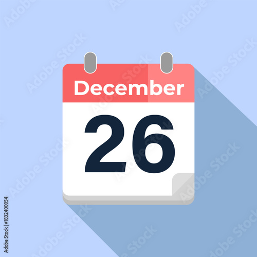 December 26 Vector Calendar
Modern flat color vector calendar with date