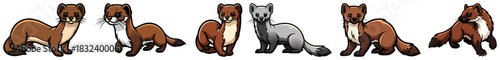 Weasel family characters — marten stoat ferret cartoon animal vector set