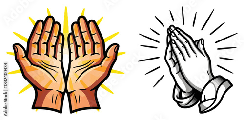 Praying Hands Christian Religious Symbol. Vector Illustration of Prayer and Worship Gesture.