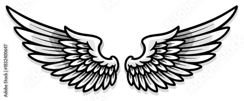 Classic Angel Wings in a Vintage Tattoo Style. Hand drawn heraldic symbol. Vector illustration.