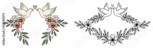 Photography Wedding Doves and Floral Wreath Set