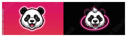 Panda Head Mascot Logo for Gaming and Esports Team. Vector Set with Cute and Neon Punk Style.