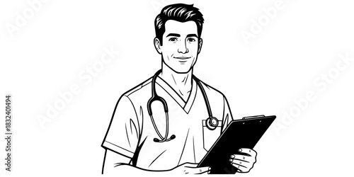 Male nurse or doctor holding clipboard healthcare professional vector icon