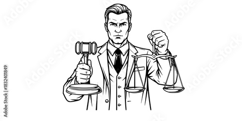 Lawyer or judge man holding scales of justice legal concept vector icon