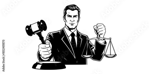 Lawyer or judge man holding scales of justice legal concept vector icon