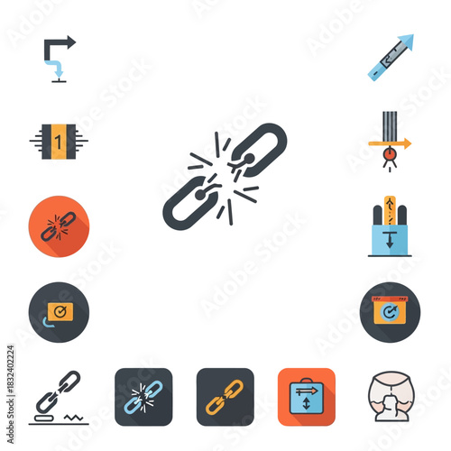 Broken Chain Link Icon Symbolizing Disconnection and Failure.