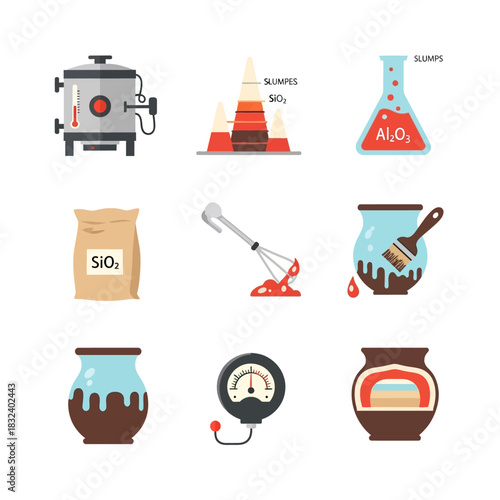 Ceramic Pottery Making Process with Kiln, Clay, and Glaze.