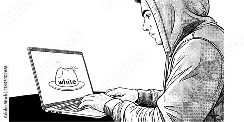 Ethical hacker man with white hat icon testing cyber security vector illustration