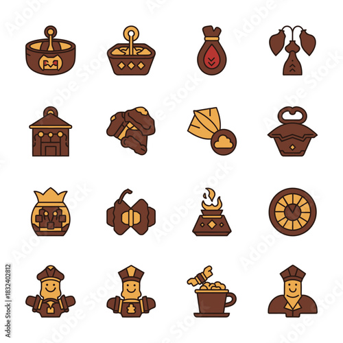 Collection of wealth fortune and gambling vector icons.
