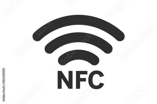 A black NFC (Near Field Communication) symbol featuring radiating waves above the text 'NFC' on a dark transparent background, indicating wireless connectivity. background removed
