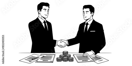 Investment banker men shaking hands over financial deal vector icon