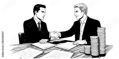 Investment banker men shaking hands over financial deal vector icon