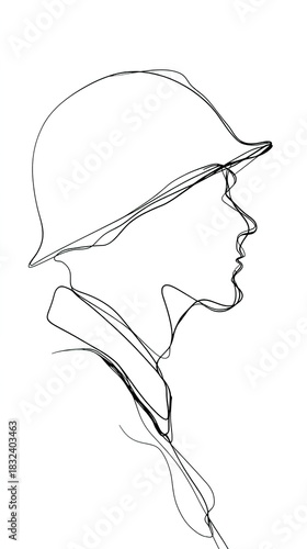 Minimalist Soldier Portrait Continuous Line Art