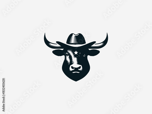 Strong bull wearing a cowboy hat representing western power leadership and bold ranch identity vector illustration