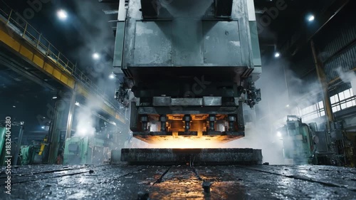 Medium shot of machines refabricating recycled nonferrous metal into new sheets and rods showing automated presses shaping clean molten material into usable forms.