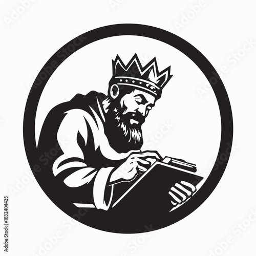 King creating notes on board vector art isolated on white background