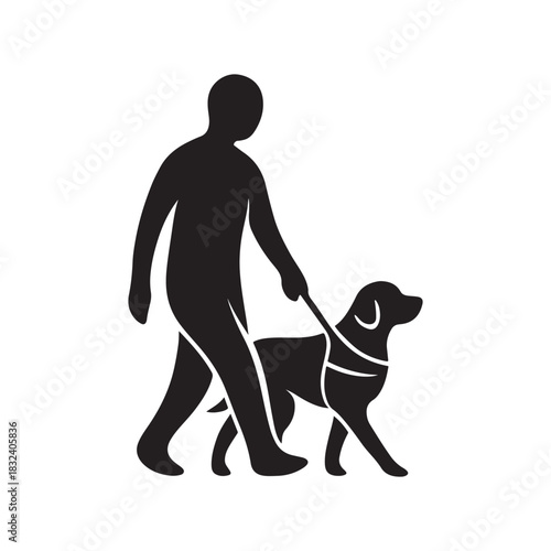 Guide Dog Assistance for Blind Person Silhouette Illustration Promoting Accessibility and Inclusivity for Visually Impaired Individuals