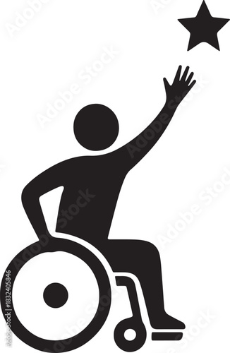 Person in Wheelchair Reaching for a Star Symbol of Ambition and Achievement Illustration