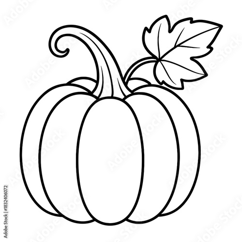 Pumpkin Illustration: A minimalist yet charming line art depiction of a plump pumpkin, complete with stem and leaf, perfectly embodying the essence of autumn.