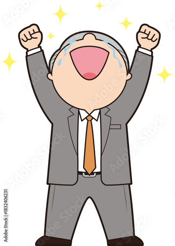 ガッツポーズをする男性シニア会社員