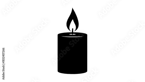 Vector illustration of black silhouette of a burning pillar candle isolated on transparent background