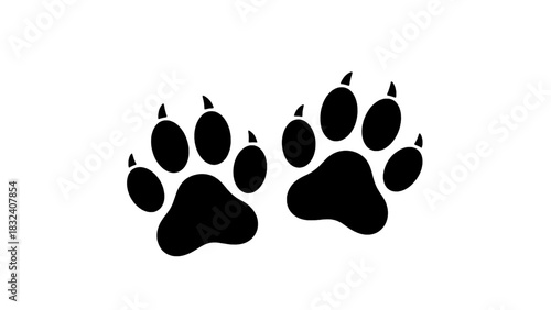 Vector illustration of black silhouette of two animal paw prints isolated on transparent background, vector graphic design