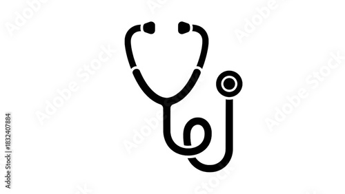 Vector illustration of simple black silhouette icon of a stethoscope for medical diagnosis and healthcare concept isolated on transparent background