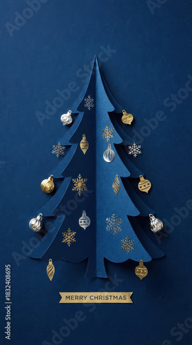 Affection colours dreamy flames glossy glow lighting magic moment satin shine sparkle star ornament Christmas tree paper craft blue gold Christmas and New Year 2026 Background Concept