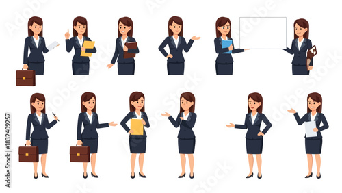 Businesswoman Cartoon Character Set in Various Poses
