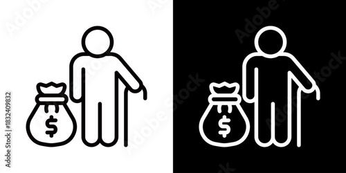 Retirement Icon Of Flat Black And White Style 