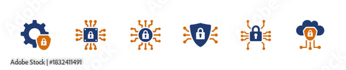 cyber security icon set. Solid style, vector illustration