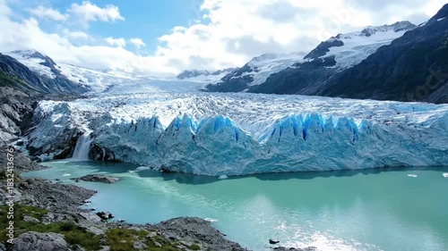 Wallpaper Mural Time lapse sequence of a glacier calving event, illustrating the dramatic detachment of ice chunks into a frigid, deep blue ocean or lake. Fixed camera, long exposure Torontodigital.ca