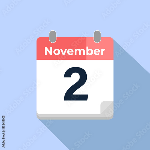 November 2 Vector Calendar
Modern flat color vector calendar with date