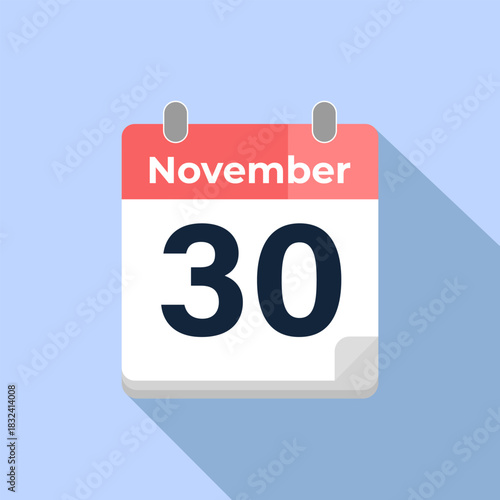 November 30 Vector Calendar
Modern flat color vector calendar with date
