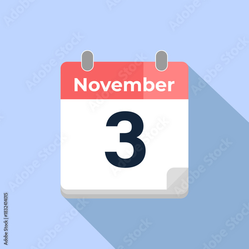November 3 Vector Calendar
Modern flat color vector calendar with date