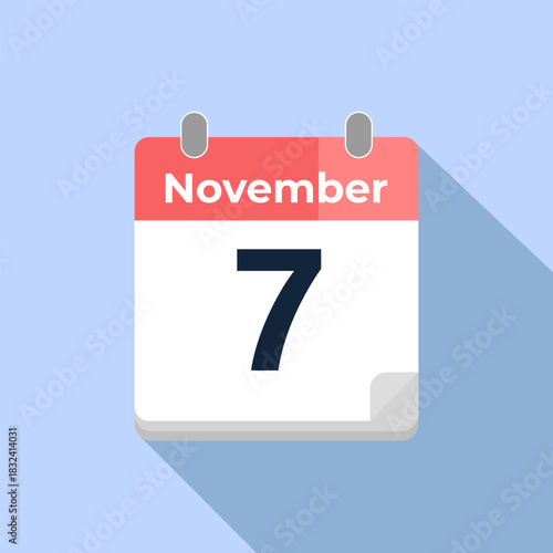 November 7 Vector Calendar
Modern flat color vector calendar with date