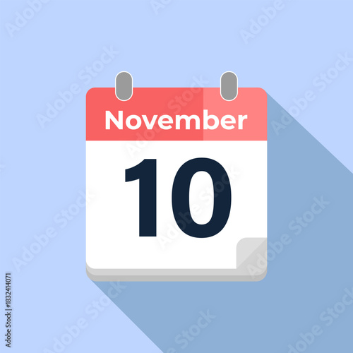 November 10 Vector Calendar
Modern flat color vector calendar with date